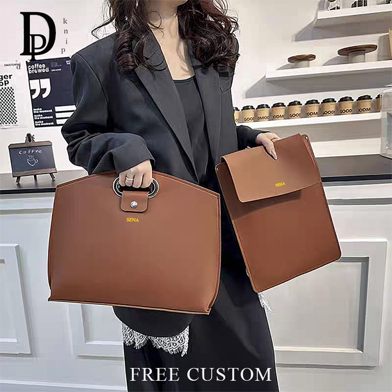 Luxury Business PU Leather Laptop Sleeve Custom Name Large Capacity Tote Bag Engrave Initials Woman Fashion Briefcase Handbag