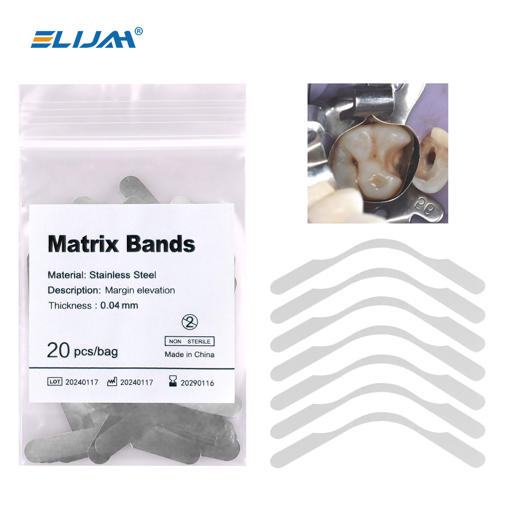 20Pcs/Bag Dental Matrix Bands Tofflemire Stuck Gingival Wall Lift Large Curvature Sectional Contoured Matrices Dentistry Tool