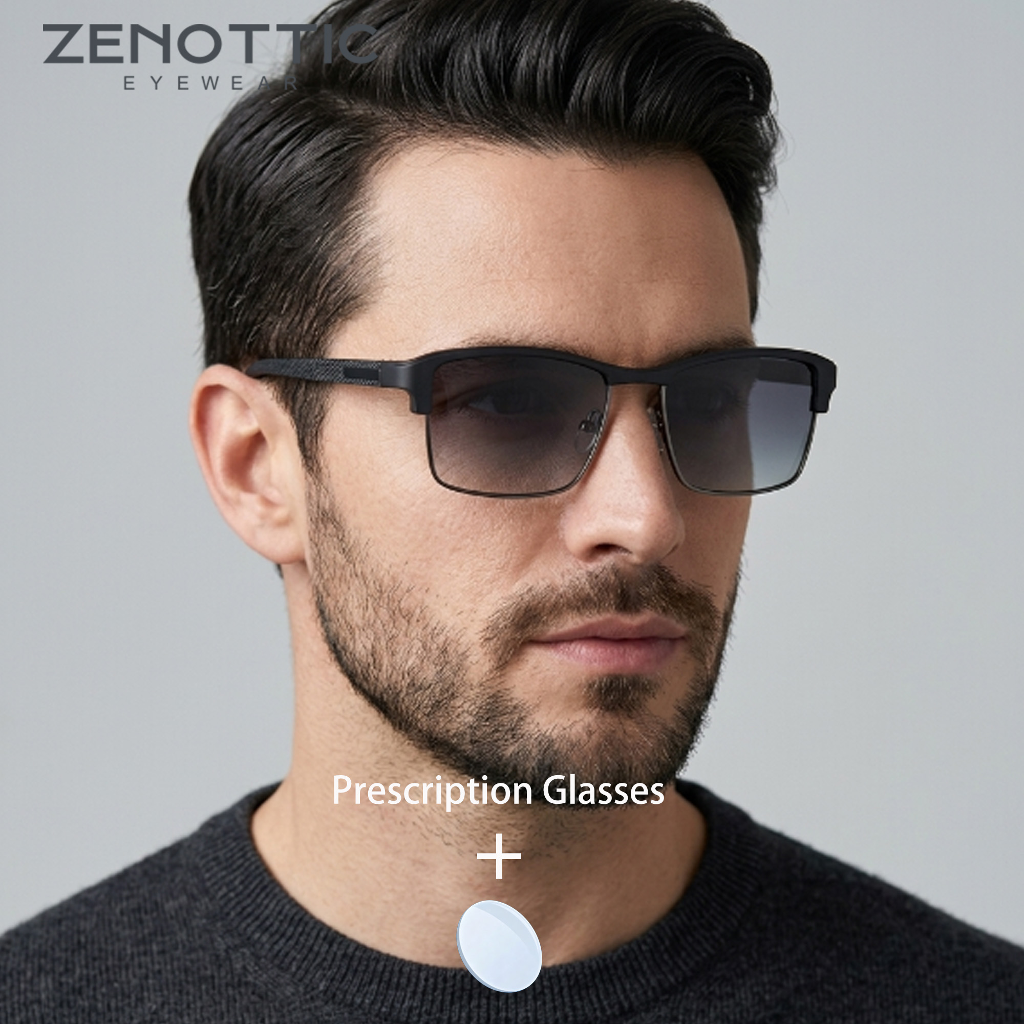 ZENOTTIC Gafas de sol rectangulares TR90 de tamaño L para hombre, gafas polarizadas con lentes ópticas deportivas progresivas UV400