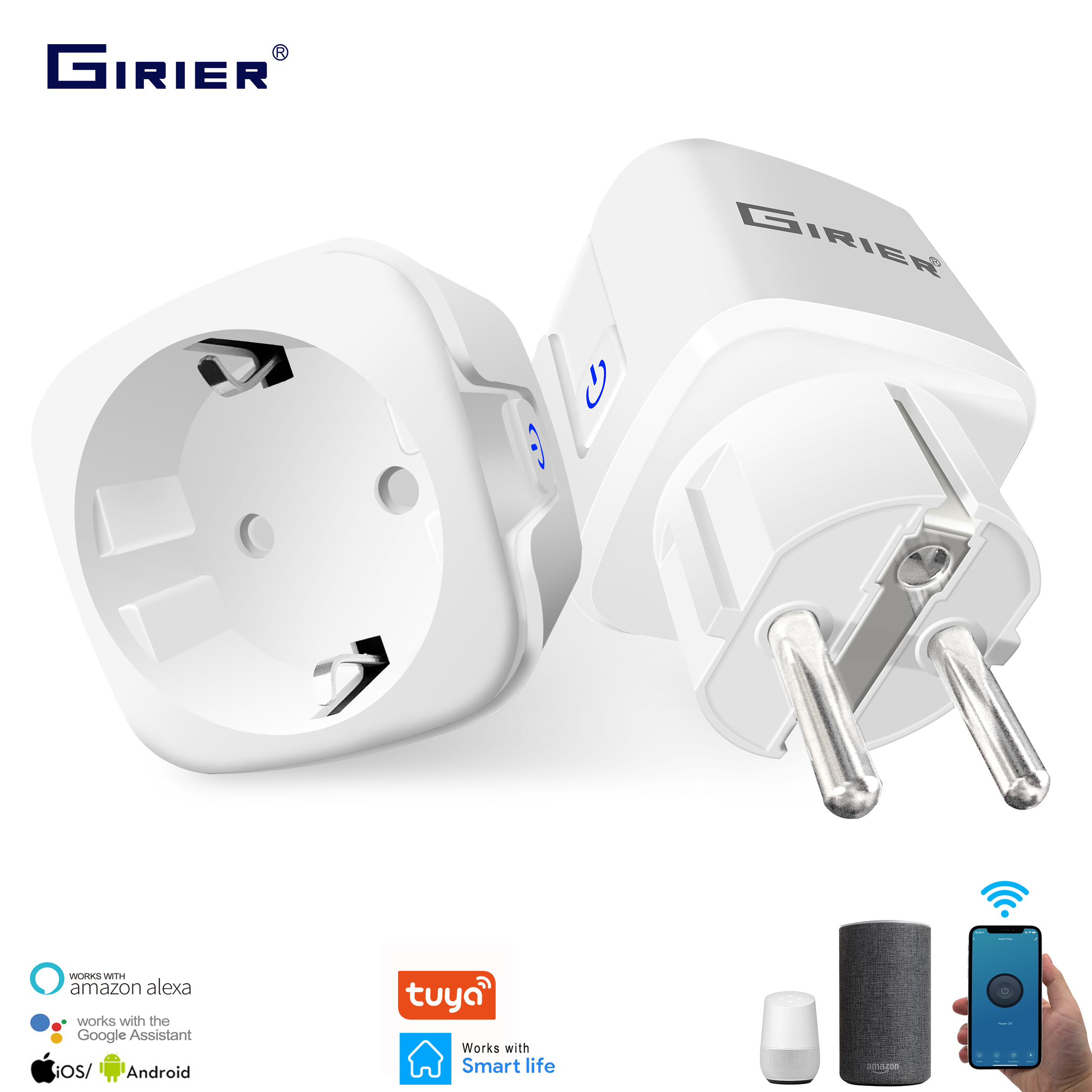 Enchufe de alimentación Wifi inteligente UE de 16A con Monitor de potencia, toma de corriente inalámbrica Wifi en casa inteligente, funciona con la aplicación Alexa, Google Home, Tuya