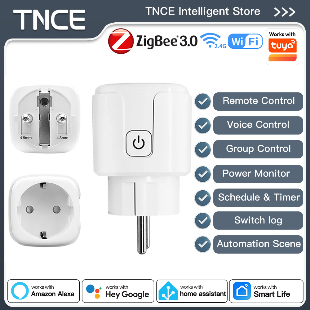 Enchufe Inteligente WiFi o Zigbee3.0 TNCE Tuya EU, 16/20A, Monitor de Energía, Función de Temporizador, Control por Voz con Alexa y Google Home