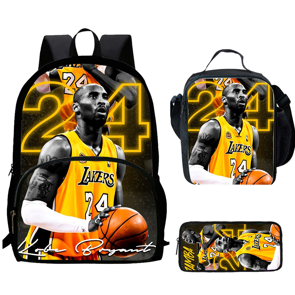 Баскетбольный детский школьный рюкзак K-Kobe B-Bryant, 1/3 шт., с сумками для обеда, сумками-карандашами, школьными сумками для мальчиков и девочек, лучший подарок