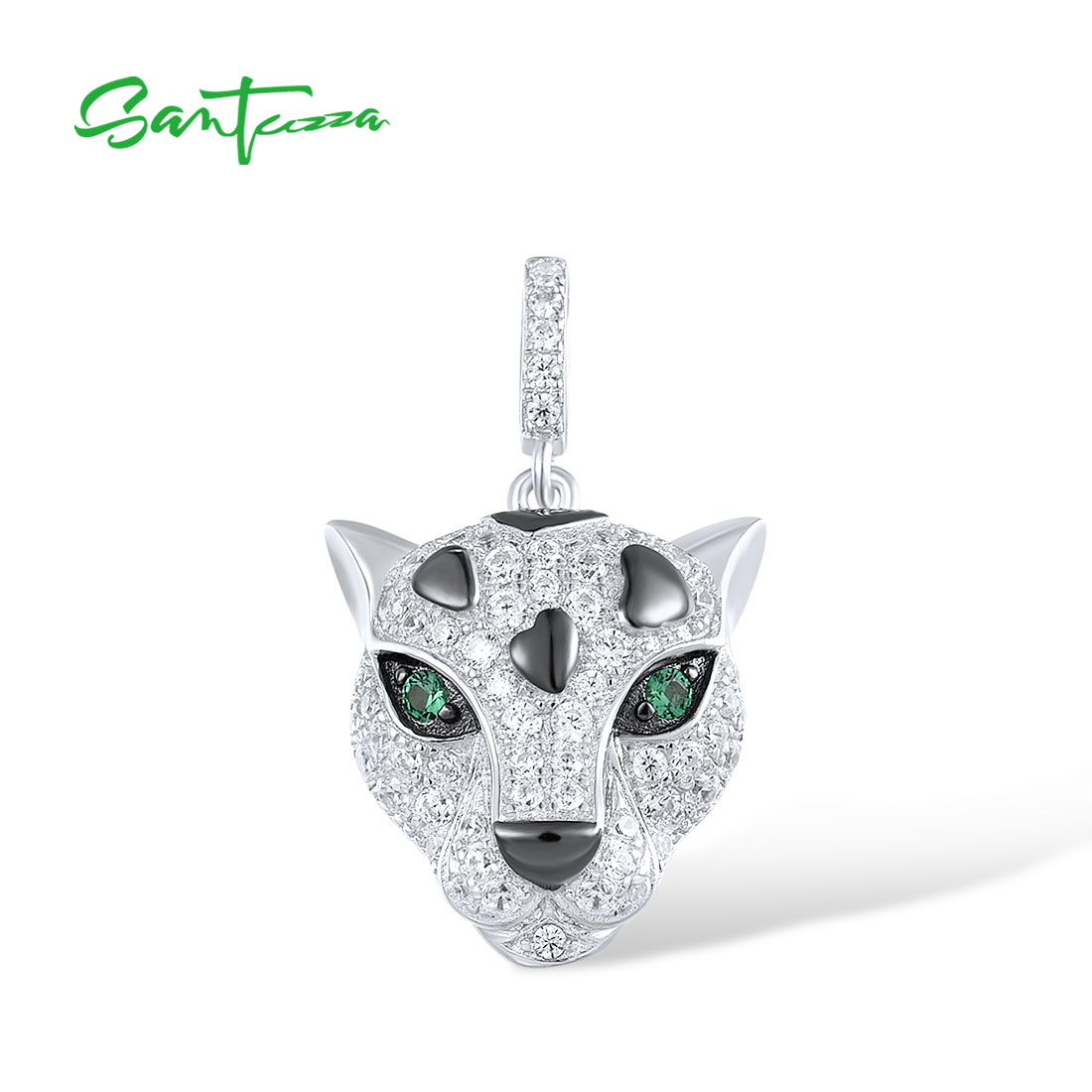 SANTUZZA 925 pendentif en argent Sterling pour les femmes scintillant vert spinelle blanc zircon cubique mignon léopard à la mode Fine Chic bijoux
