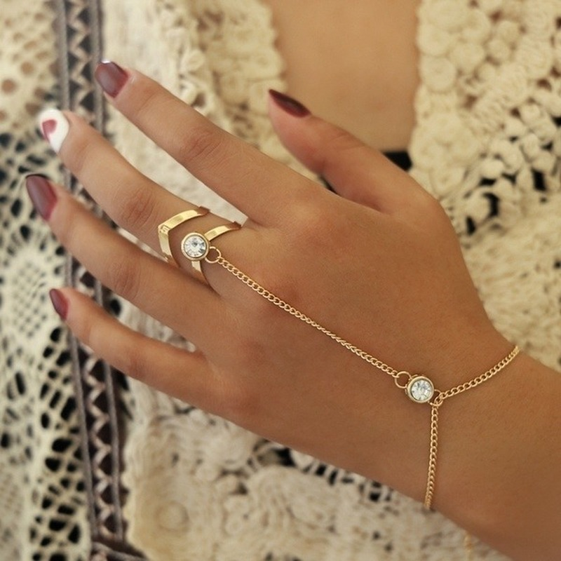 Pulseira Vintage Grande Zircão para Mulheres, Corrente de Pulso, Pulseiras Traseiras, Pulseira Flecha, Cor Dourada, Jóias da Moda Feminina