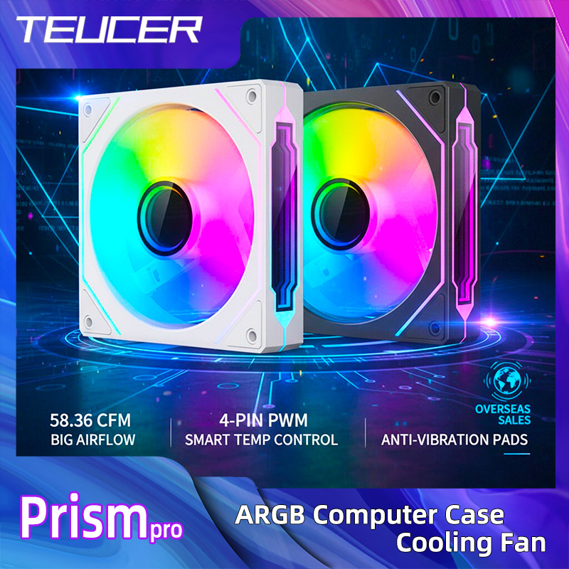 TEUCER Prism Pro 120mm ARGB ミラーサイクリングライトエフェクト 4ピン PWM 800-2000RPM ファン コンピューターCPU冷却用