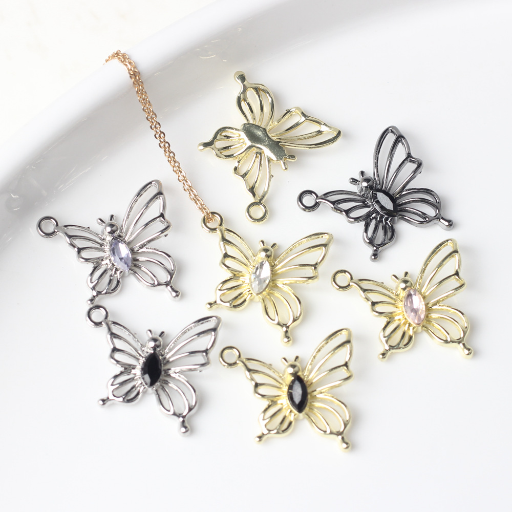 10pcs/lot 22*20MM Zinc Alloy Rhinestone Inlay Butterfly Pendant DIY Necklace Bracelet Earrings Making Accessories