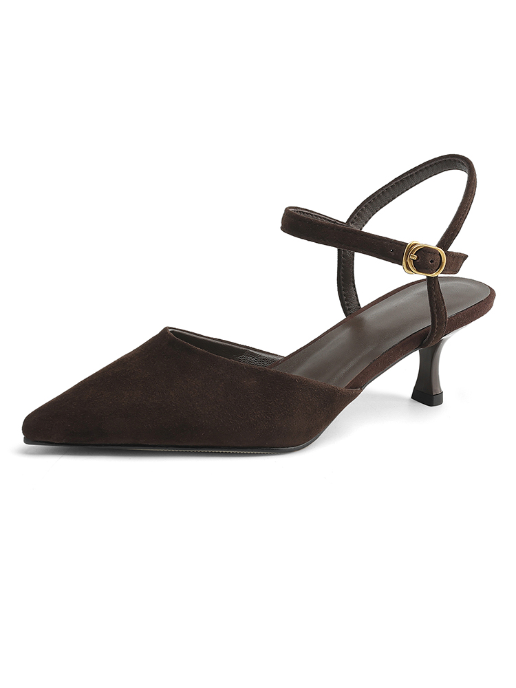 2025 NEW Women Trend Summer Ankle Strap Sandals Sexy High Thin Heels Brown Suede Black Leather Closed Pointed Toe Party Shoes