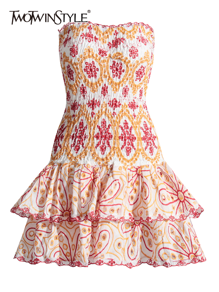 TWOTWINSTYLE, vestidos con estampado de colores para mujer, vestido sin mangas con cuello Halter y cintura alta, vestido escalonado con pliegues, ropa de moda femenina 2023