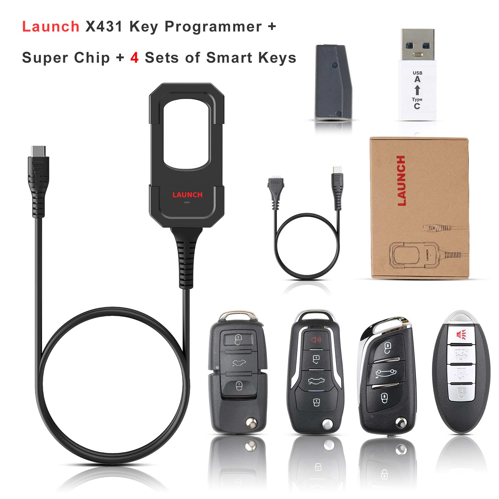 Lancering X431 Key Programmer Remote Maker met Super Chip en 4 sets Smart Keys