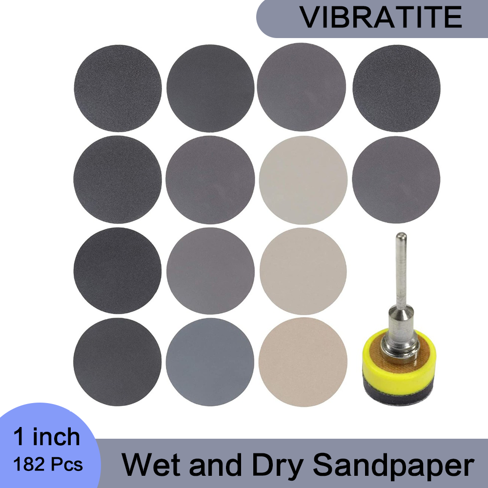 1 Zoll 182 Stück Nass- und Trockenschleifpapier mit 3 mm Schaft, Schleifpad, Schaumstoff-Schnittstellenpad zum Polieren und Polieren von Fiberglas