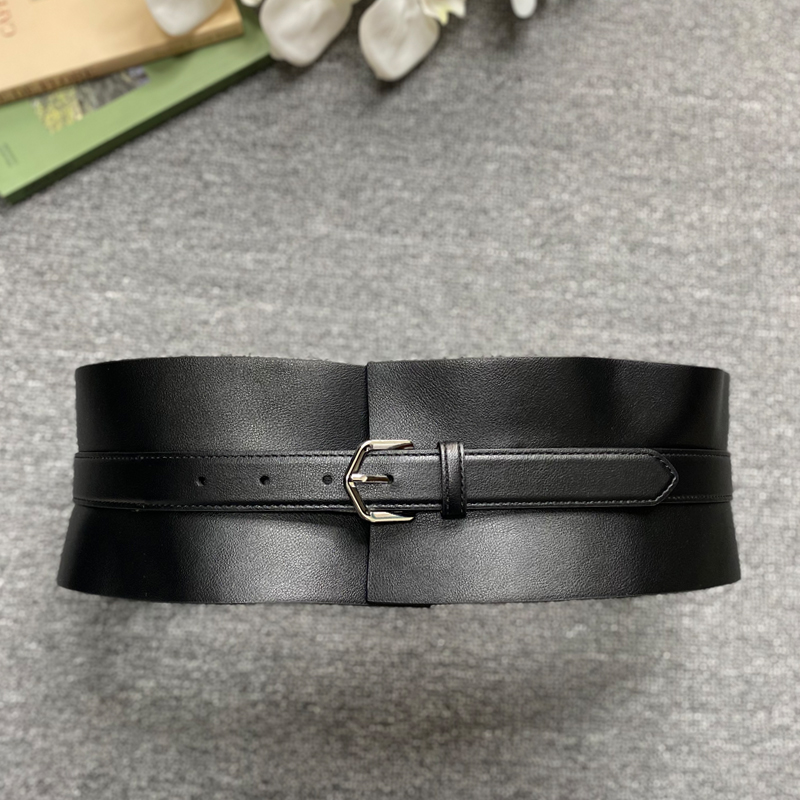Silberne Nadelschnalle aus Leder, breiter Bund, dekoratives Damenkleid, breite Version, modischer Taillengürtel, vielseitiges Accessoire