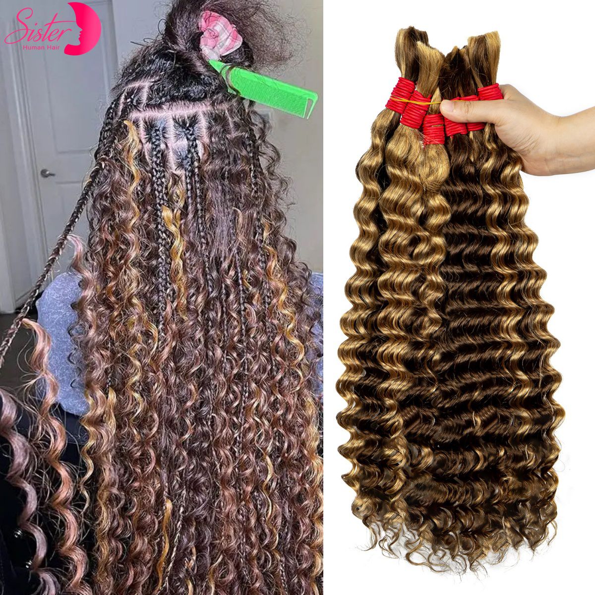 自由奔放に生きる三つ編み用の自然なヘアエクステンション,バージンヘア,ハイライト,カーリーエクステンション,100% 4 27