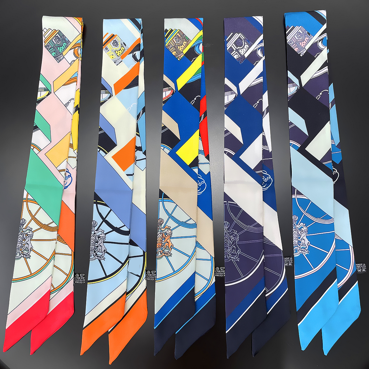 2024 Design Rad Druck Schal Frauen Luxus Marke Silk Schal Mode Haar Stirnband Foulard Dünne Tasche Schals Halstuch