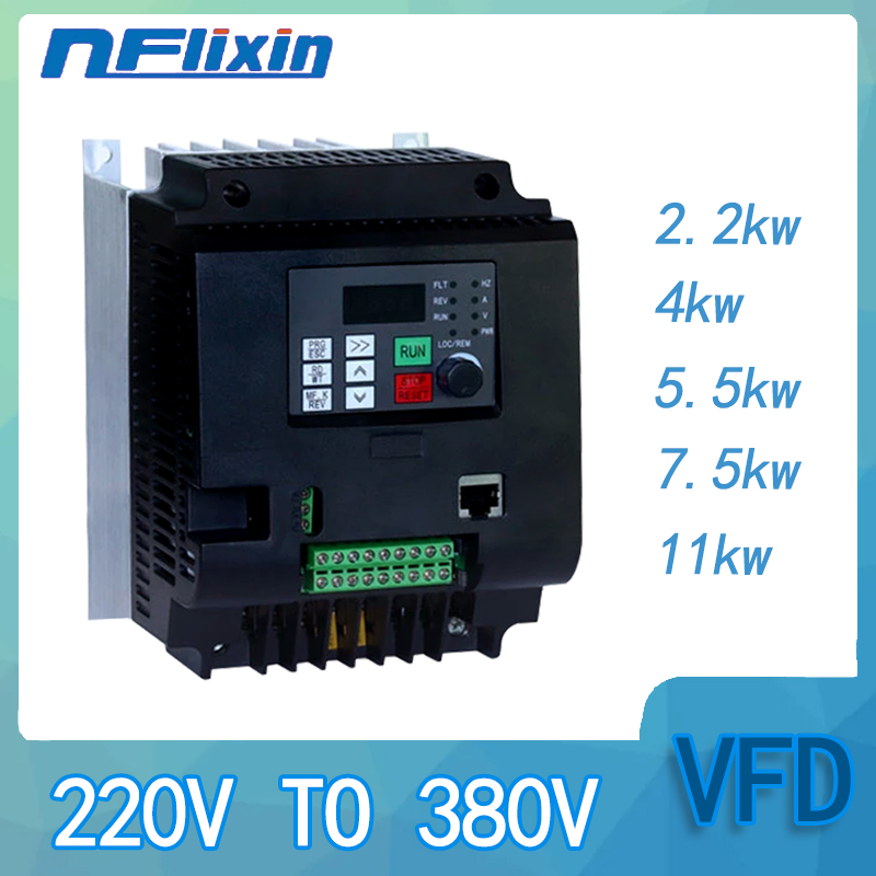 Przetwornica częstotliwości/sterownik silnika AC/ VSD/ VFD/ falownik 50HZ, BZ 220V na 380V, 2.2/4KW, wejście jednofazowe i wyjście trójfazowe.