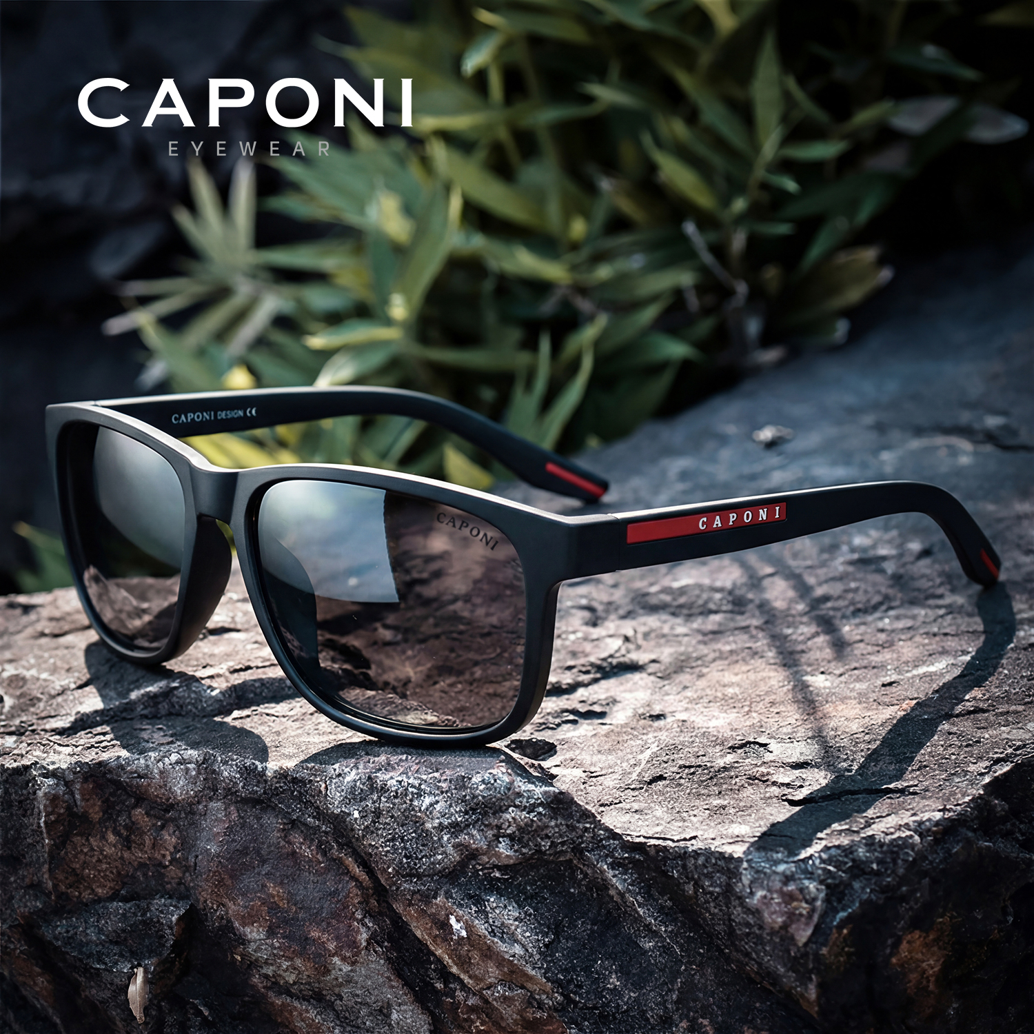 CAPONI Gepolariseerde Heren Zonnebril Outdoor Sport Meekleurende Zonnebril Vierkante Anti-Olie en water HD lenzen Zwarte Tinten BS24710