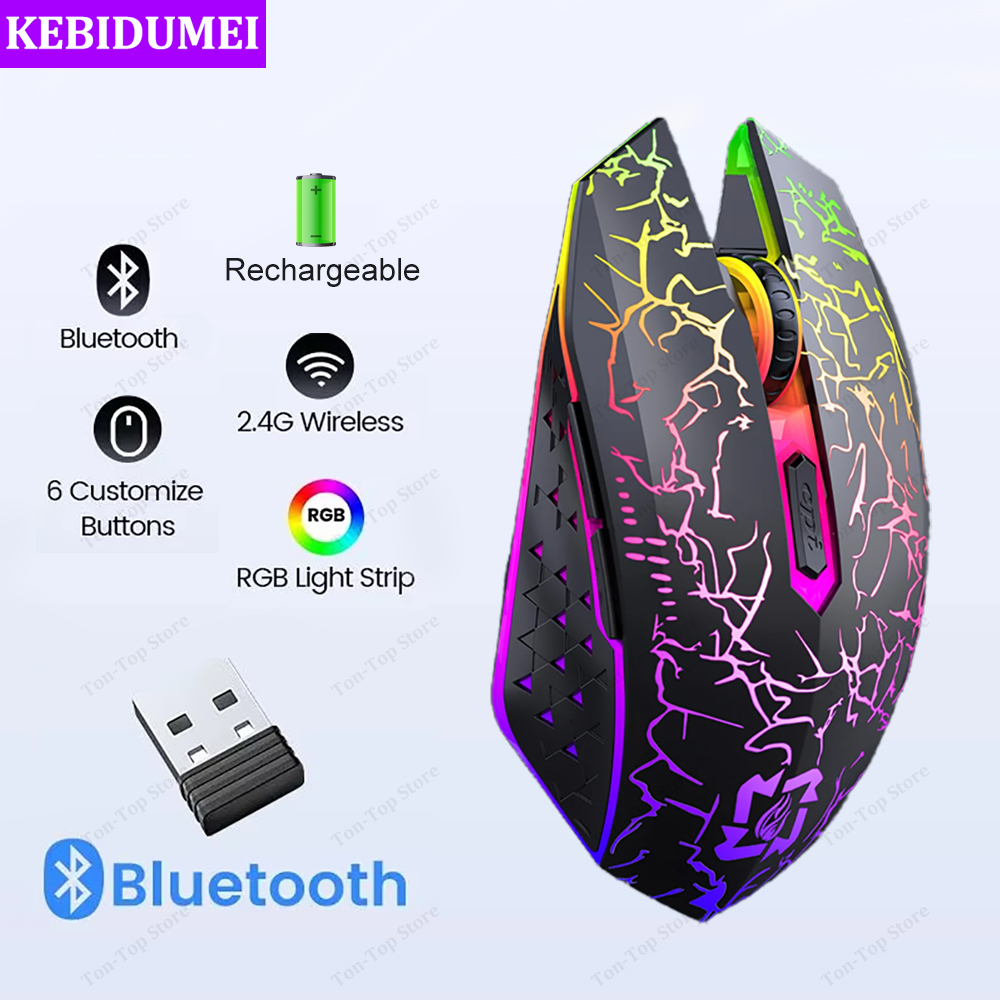 RGB Gaming Mouse เมาส์บลูทูธไร้สาย 2.4G Ergonomic 1600DPI 6 ปุ่มปิดเสียงเมาส์สําหรับ MacBook แท็บเล็ตแล็ปท็อปคอมพิวเตอร์