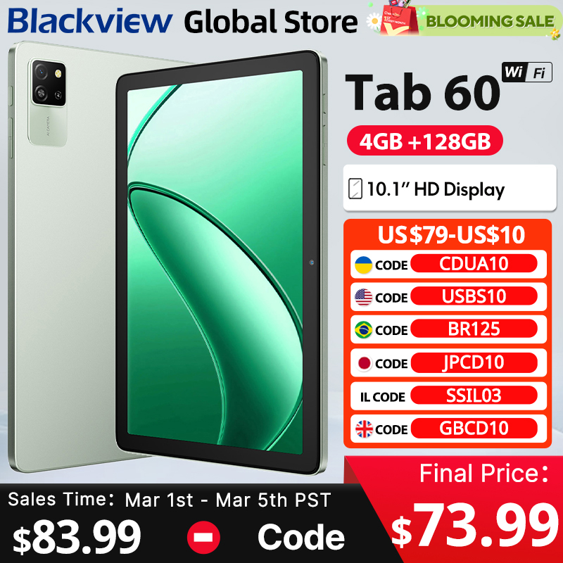 2025 novo blackview tab 60 wifi tablet 10.1 Polegada display ips widevine l1 android 14 5100mah bateria 12gb (4 + 8expand) 128gb pc pad