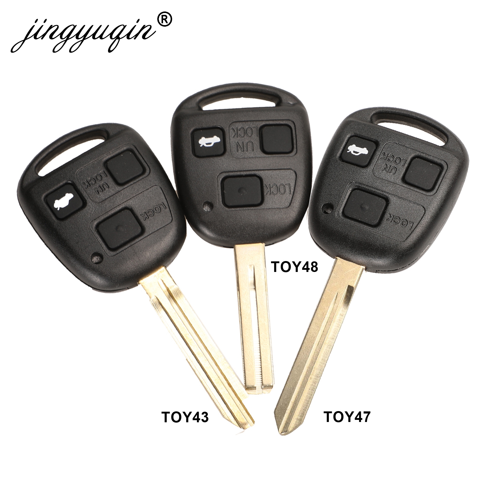 Jingyuqin-funda de 3 botones para mando a distancia de coche + almohadilla de botón para Toyota Avensis, Corolla, Yaris, Rav4, cubierta de carcasa de llavero, TOY43, TOY47, TOY48