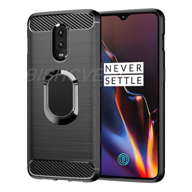 Custodia antiurto in silicone spazzolato in fibra di carbonio per OnePlus 1+ 6T 6 5 5T 7 Pro Custodia protettiva con supporto magnetico
