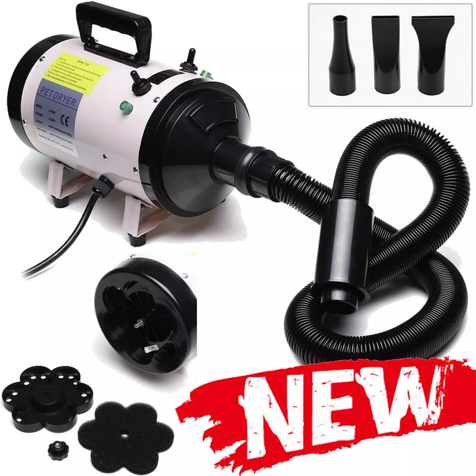 Vickyhome Dog Föhn 2800W Geluidsarm & 3 Nozzles En Uitschuifbare Slangblaster Verzorgingsdrogers Regelbare Temperatuur Voor Huisdieren Katten