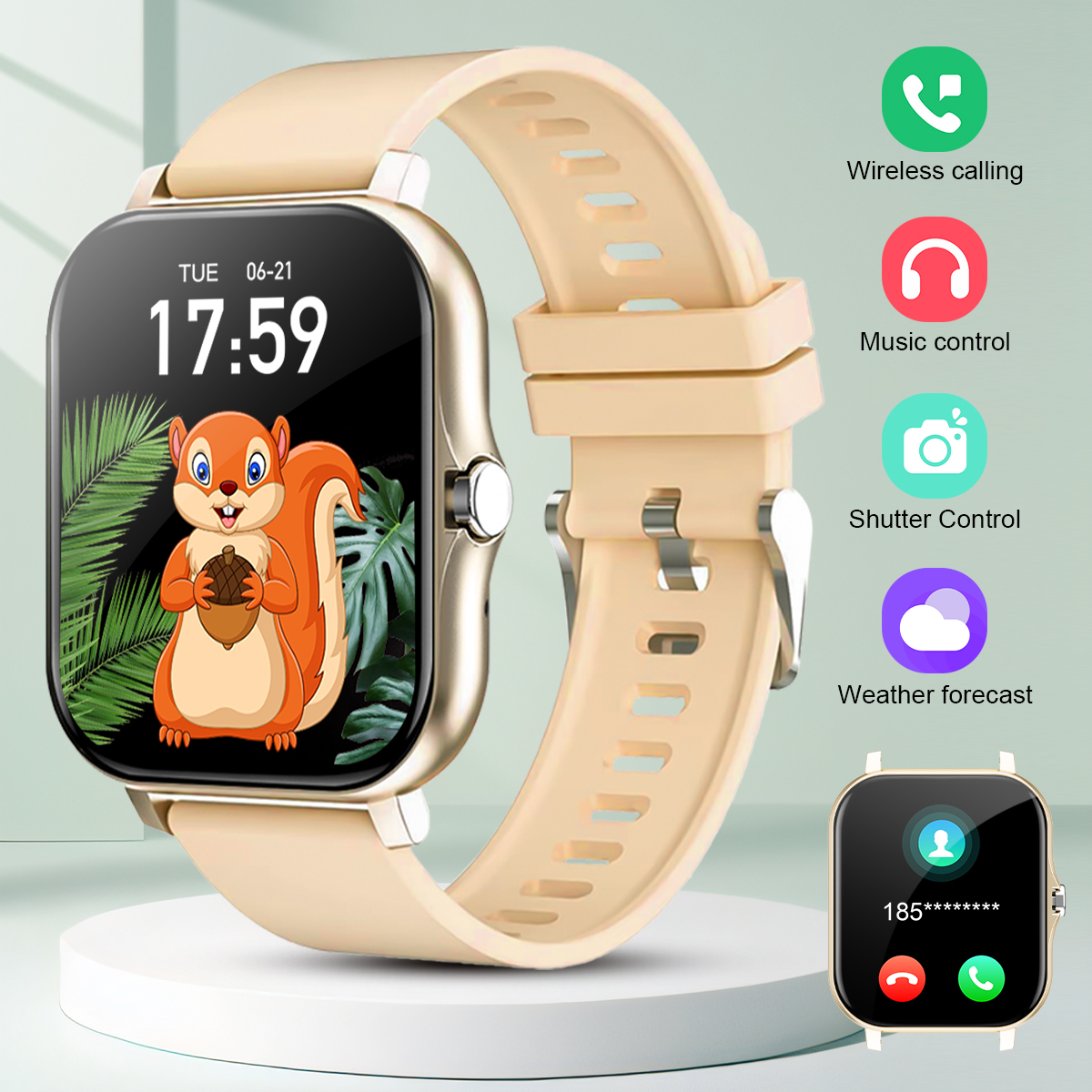 Jam tangan pintar panggilan Bluetooth, jam tangan pintar olahraga pelacak kebugaran musik Android