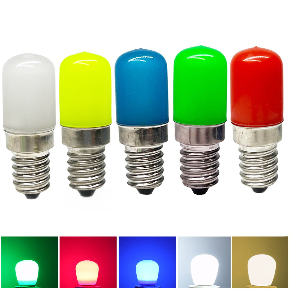 Bunte T18 Mini E14 E12 LED-Birne, Kühlschrankleuchte, 2 W, Rot, Grün, Blau, Gelb, Kalt-/Warmweiß-Lampe, AC 85–265 V, für Gefrierschrank