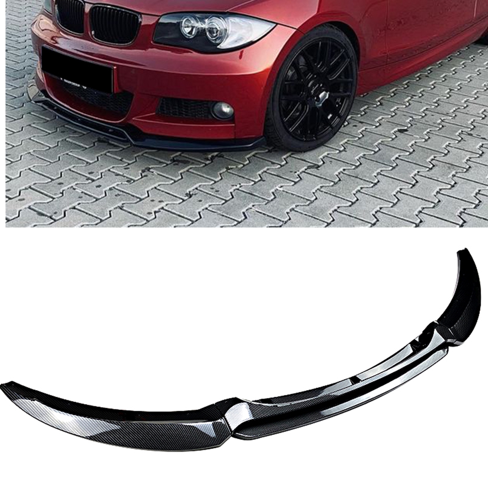 Передний бампер, спойлер для BMW 1 серии E82 E88 M Sport 2007-2013, углеродное волокно, вид/блеск, Черный Автомобильный нижний комплект, сплиттер, лезвие