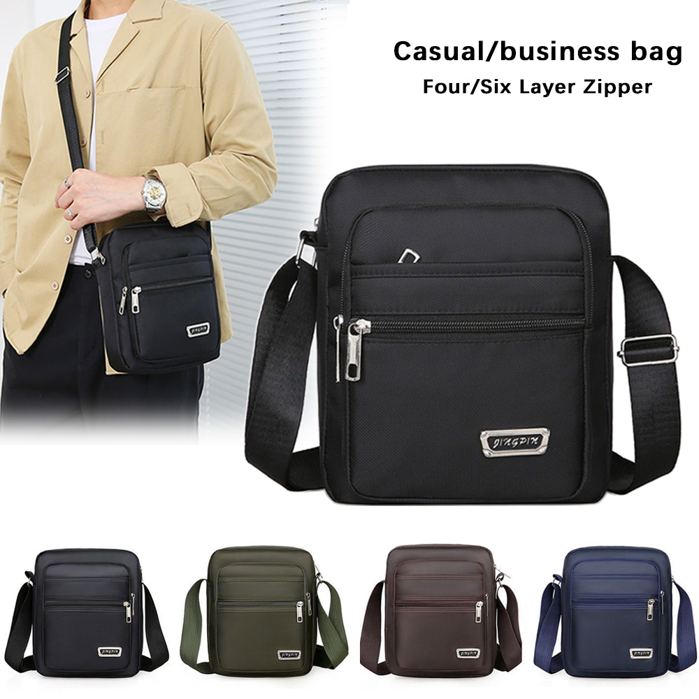 Men Waterproof Single Shoulder Messenger Bag Business Bag Wallet Four/Six Layer Zipper
