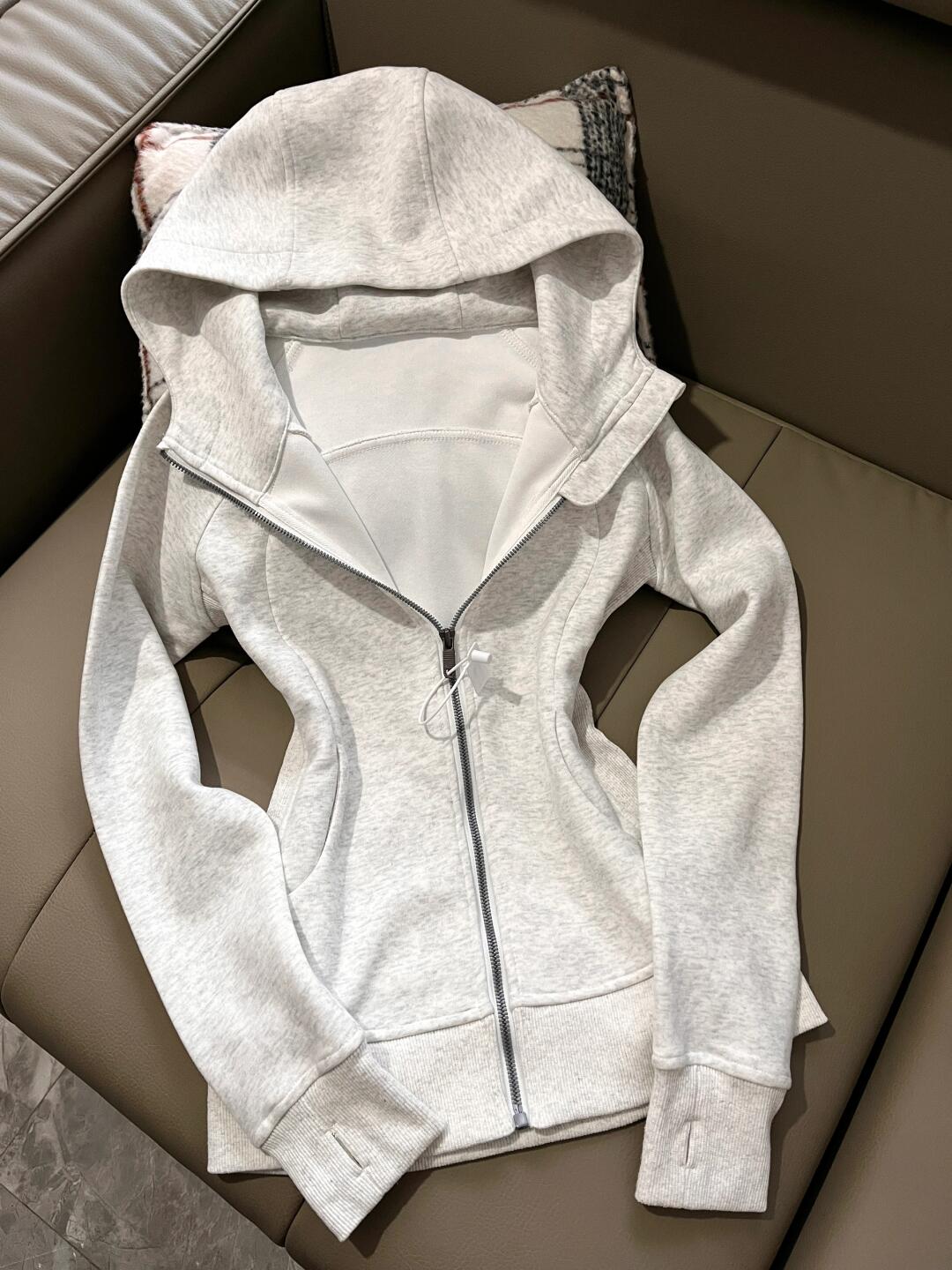 Abrigo con capucha ajustado con hombros descubiertos para mujer, ropa de primavera y otoño, nueva colección, sudadera con capucha, estilo cremallera, chaqueta gris, Top