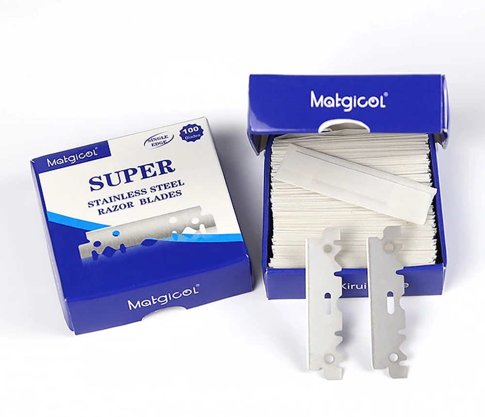 Cuchillas de afeitar de un solo lado para hombre, afeitado de seguridad, hoja de afeitar Manual de acero inoxidable, suministros de afeitado para barbería, 30/50/100 Uds.