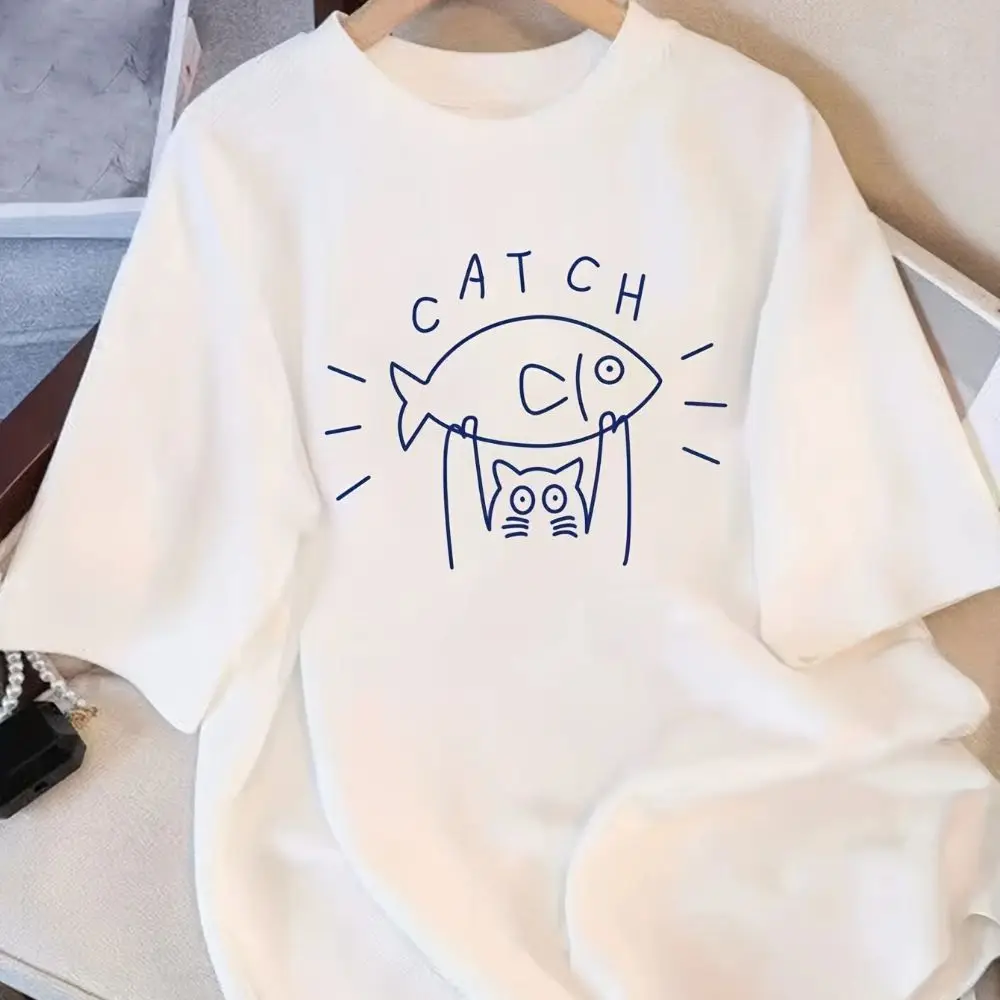เสื้อยืดผู้หญิงคู่สวมใส่รอบคอแขนสั้น 2025 ฤดูร้อนใหม่หลวมเสื้อสํานักงานวันหยุดสุดสัปดาห์แนวโน้มทุกวันกราฟิกเสื้อ T Y2K