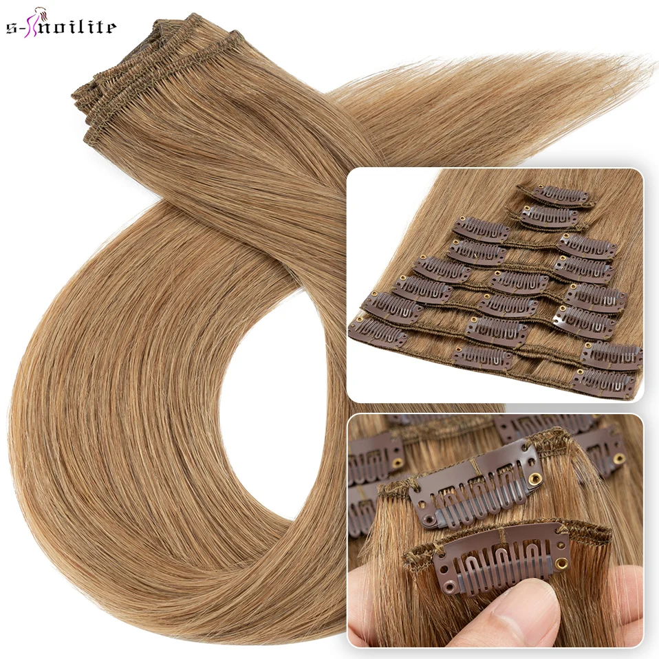 S-noilite naturalne doczepy z włosów 50-80g ludzki włos cienka prosta treska 8 "-24" 8 sztuk/zestaw pełna głowa klip w naturalnym splocie do włosów