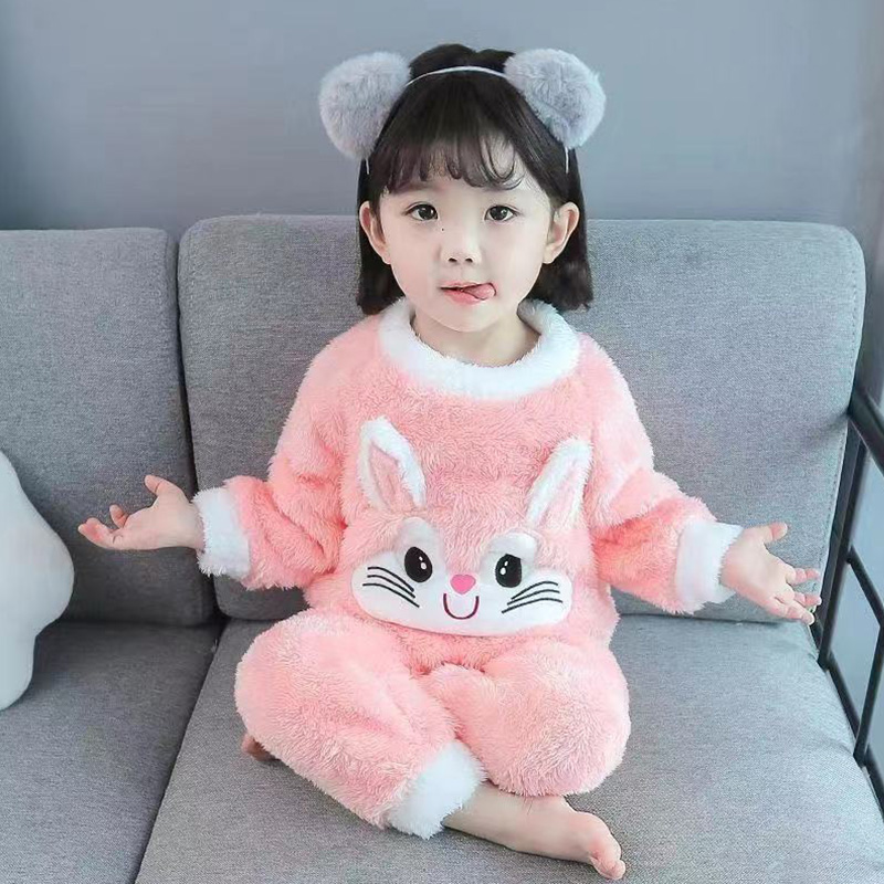 Conjunto de Pijamas de Fleece Coral para Meninas 2026, Quente para o Inverno, Roupas de Dormir com Estampa de Desenho Animado, Confortável e Macio, Roupas de Noite para Meninas de 3 a 12 Anos