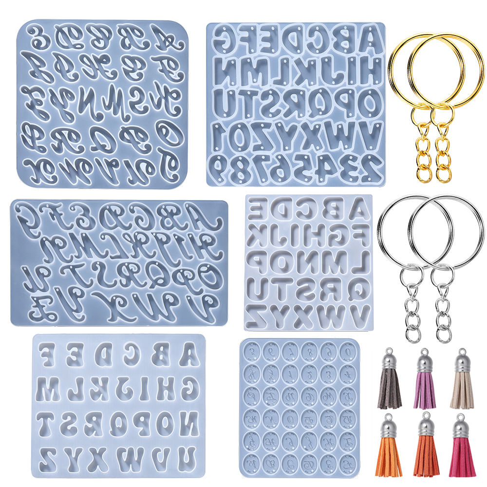 Alfabeto resina epoxi molde de silicona letra número molde DIY llavero pendiente colgante resina epoxi joyería artesanía molde de fundición