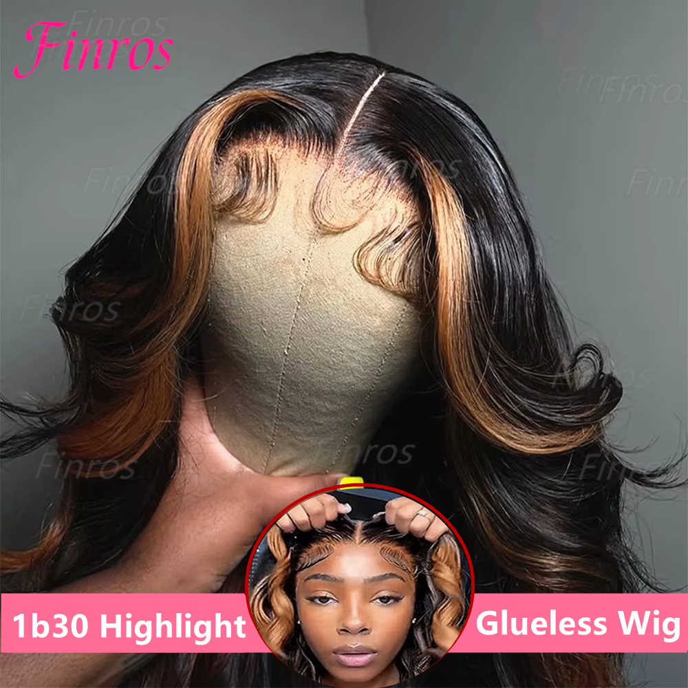 Finros 1b30 Peruki z ludzkich włosów, bez kleju, gotowe do noszenia, wstępnie przycięte, ombre blond, 13x6 HD Frontal Body Wave dla czarnoskórych kobiet