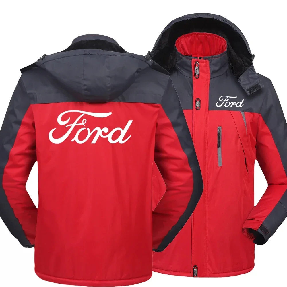 Nowe zimowe męskie kurtki z logo Ford, wiatroodporne, bawełniane, grube, ciepłe, wiatroszczelne, 11 warstwowe, męskie kurtki anorak z kapturem 65