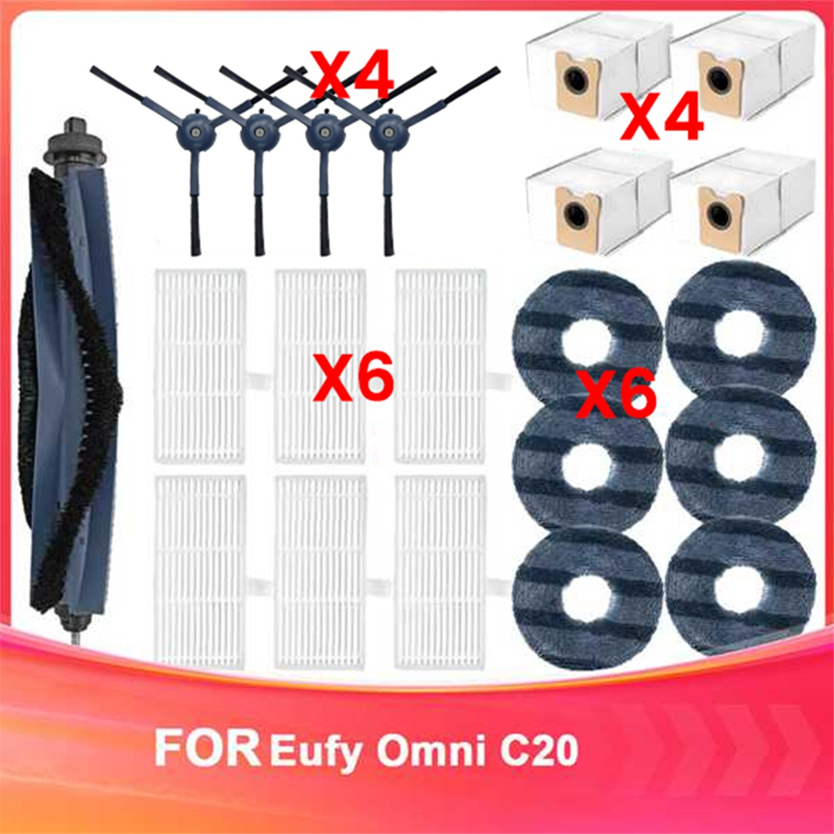 BABQ For Eufy Omni C20 Vacuum Accessories Replacement Parts Main Brush Side Brush Hepa Filter Mop Cloth Dust Bag