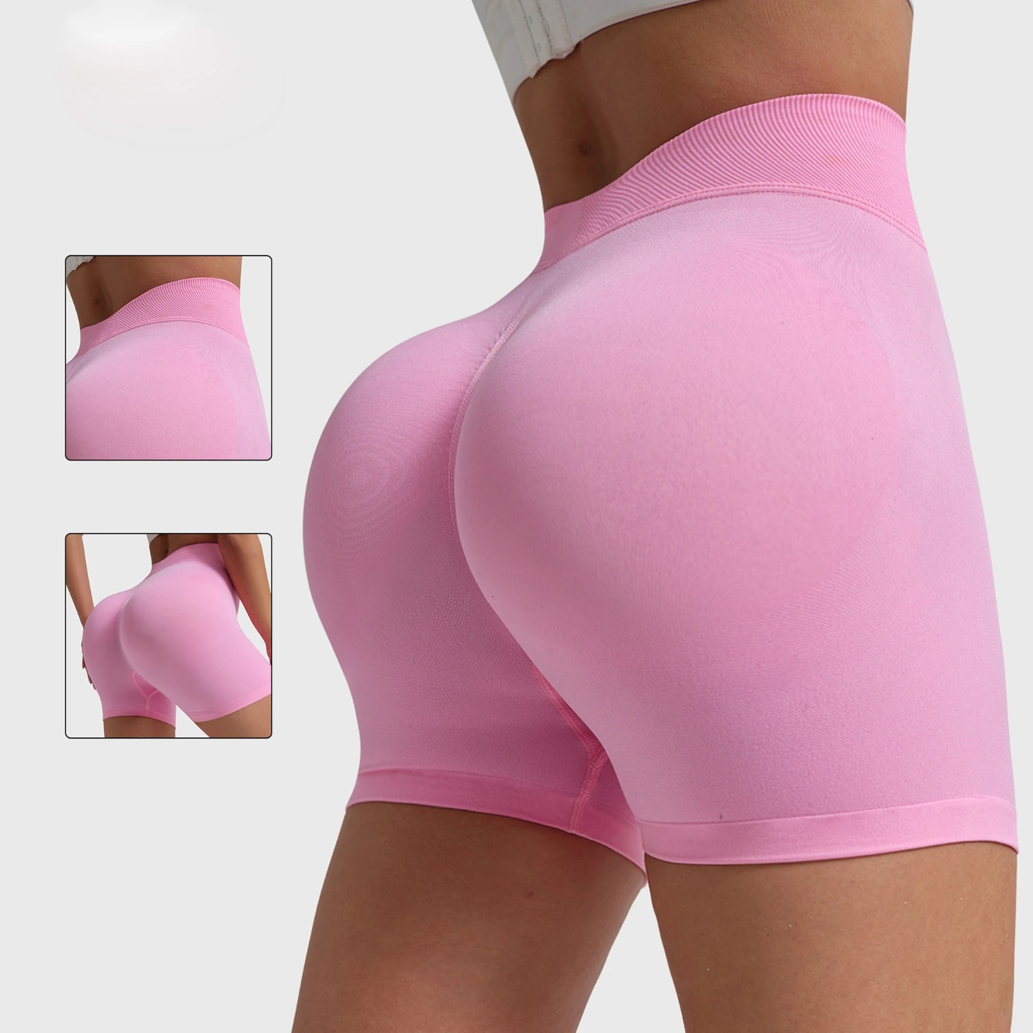 Shorts de Yoga para Mujer con Cintura en V, Levanta Glúteos, Ajustados, Sin Costuras, Tejidos, Leggings de Ejercicio
