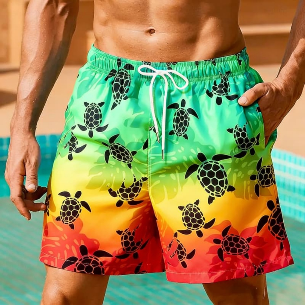 Calções de banho masculinos estilo havaiano com design de tartaruga tropical em 3D. Shorts de praia em malha, respiráveis, de secagem rápida, elegantes e plus size