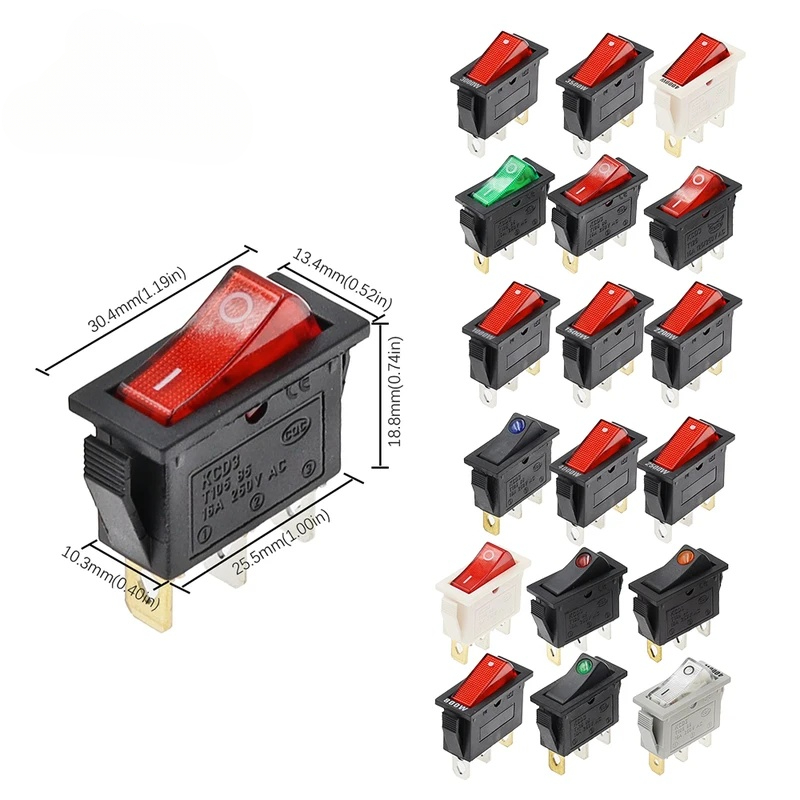 10 interruptores basculantes KCD3 ON-OFF ON-OFF-ON de 2 posiciones y 3 pines para equipos eléctricos con luz, interruptor de encendido