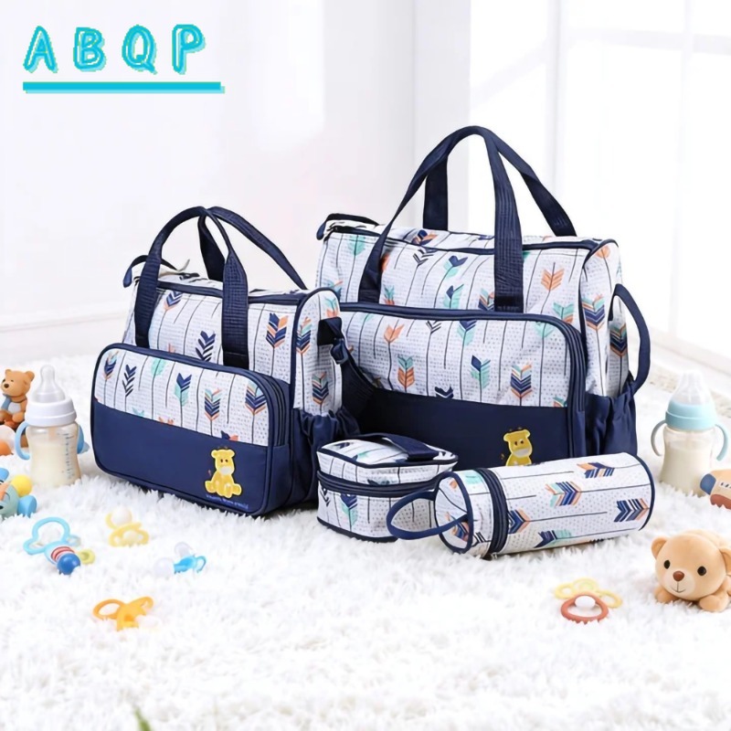 Neue Baby-Wickeltasche 5-teiliges Set Großvolumige Multifunktionale Babytasche Tragbare Aufbewahrungstasche für Babyprodukte