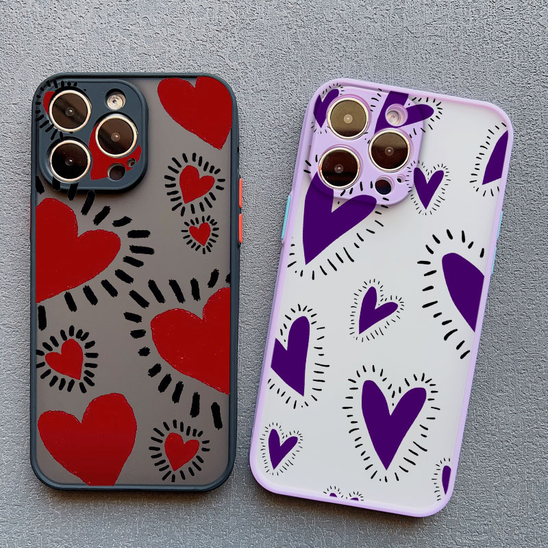 เคสโทรศัพท์ลายหัวใจน่ารัก ป้องกันการกระแทก สำหรับ iPhone 15 11 12 13 Pro Max Mini 17 16 14 Pro Max Plus X XR XS