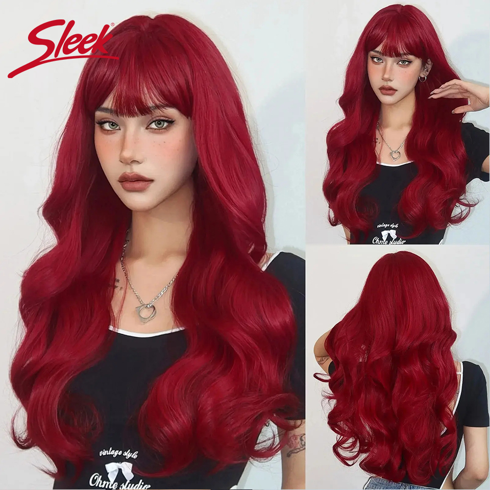 Peruca brasileira de onda corporal com arranca para mulheres negras, cabelo remy natural, peruca, elegante, cor bordô, vermelho, escuro