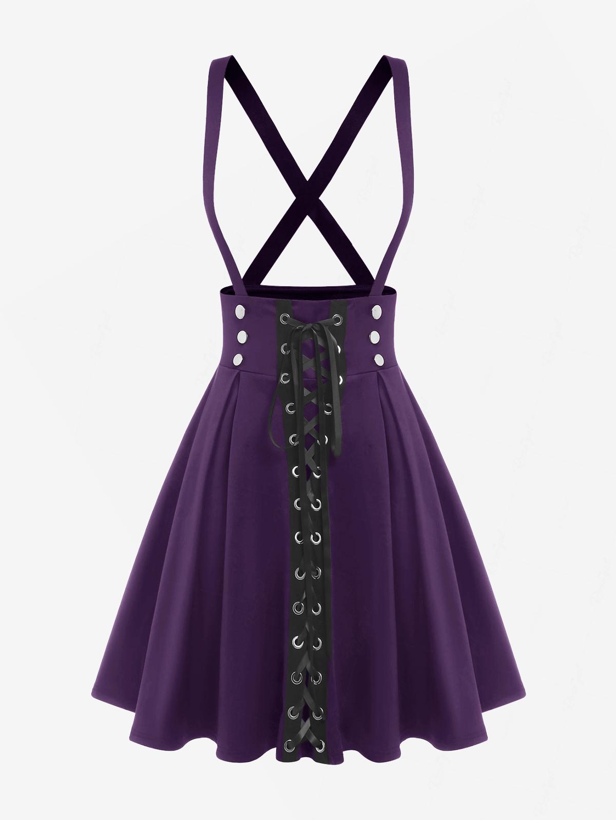 ROSEGAL, faldas tipo jersey de cintura alta de talla grande para mujer, faldas góticas con cordones y hebillas, dobladillo Godet, falda con tirantes de línea A, tres colores a elegir