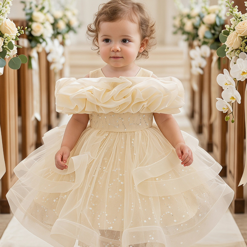 2026 Blumenmädchen Elegantes Kinderkostüm Mädchen Tüll Prinzessinnenkleid Geburtstagsfeier Bankett Tutu-Kleid mit Perlen und Pailletten