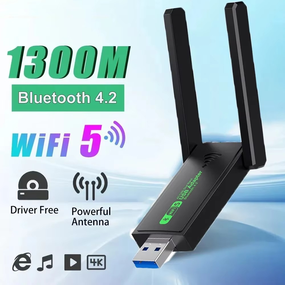 USB 3.0 WiFi Adapter 1300Mbps ตัวรับสัญญาณไร้สายบลูทูธ 4.2 การ์ดเครือข่าย Dual Band 2.4G/5GHz สําหรับเดสก์ท็อปแล็ปท็อป PC