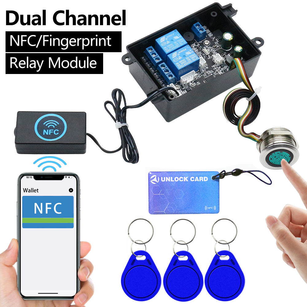 듀얼 채널 휴대 전화 NFC 릴레이 제어 보드 지문 제어 모듈 IC 카드 액세스 컨트롤러 자동차 키 DIY 잠금 해제 스위치