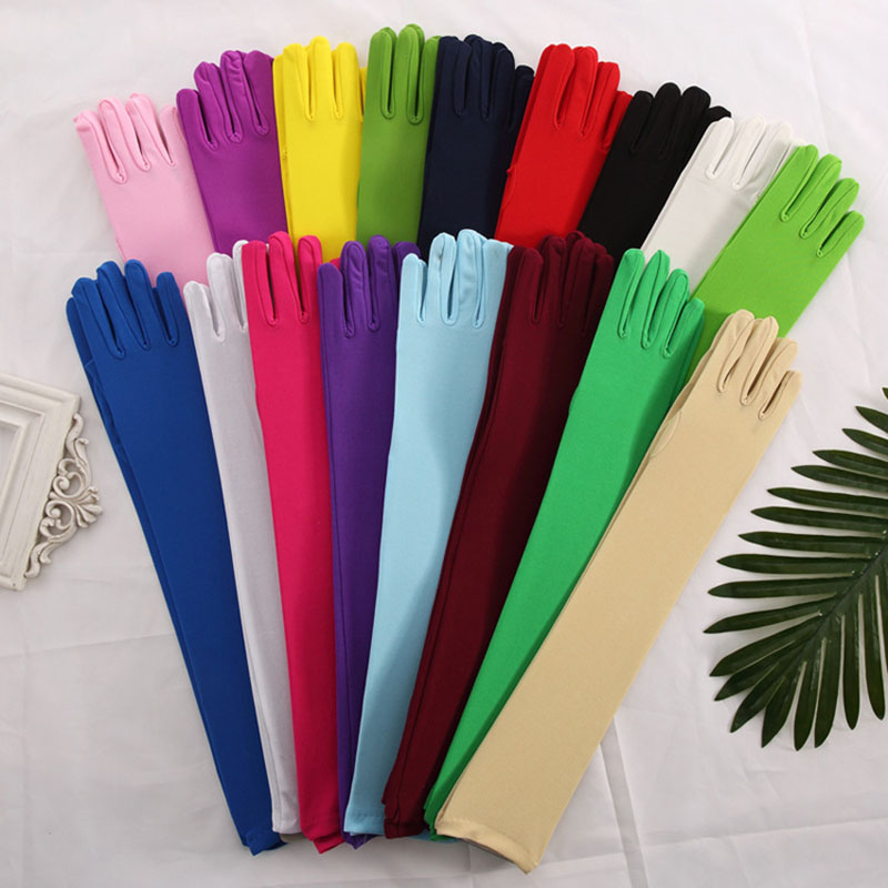 Women Milk Silk High Stretch Long Gloves Classic Retro Adult Multicolor Mittens Stage Performance Cosplay Party Prom Costume