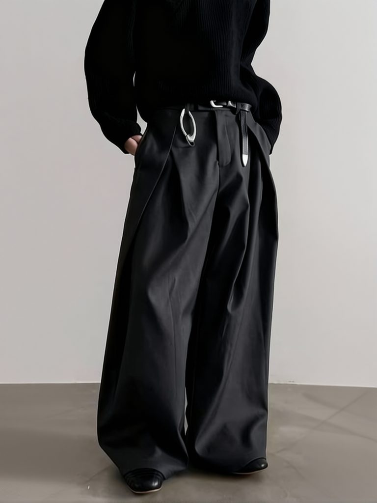 Pantalon de costume plissé à jambe large pour homme, style Harajuku, coupe droite et incurvée, streetwear décontracté et ample