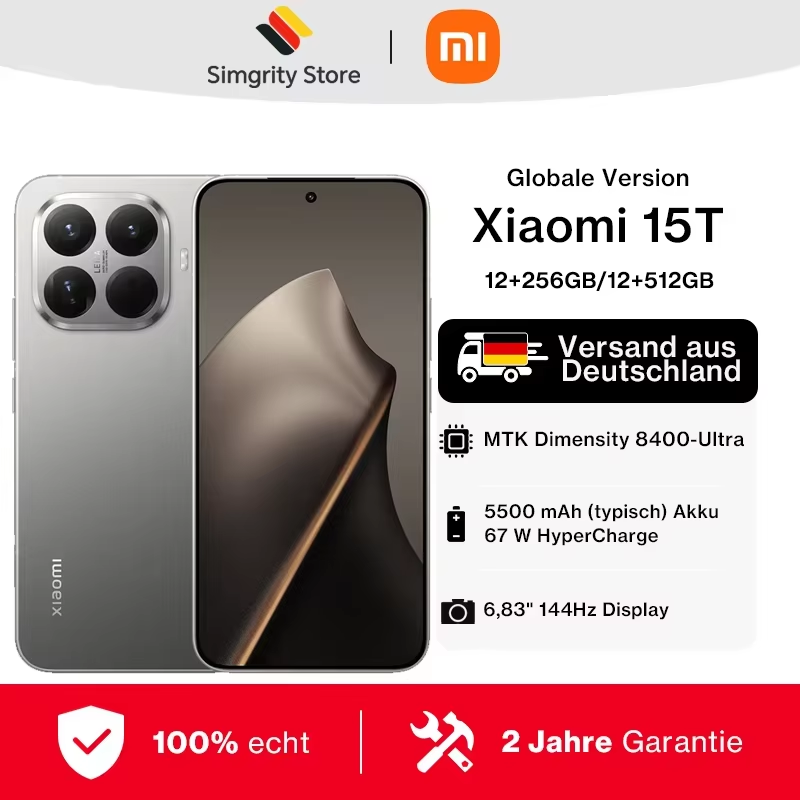 Globalna wersja Xiaomi 15T MTK Dimensity 8400-Ultra Smartfon 6,83" Wyświetlacz 120 Hz Potrójny aparat 50 MP Duża bateria 5500 mAh (typowa) 67 W